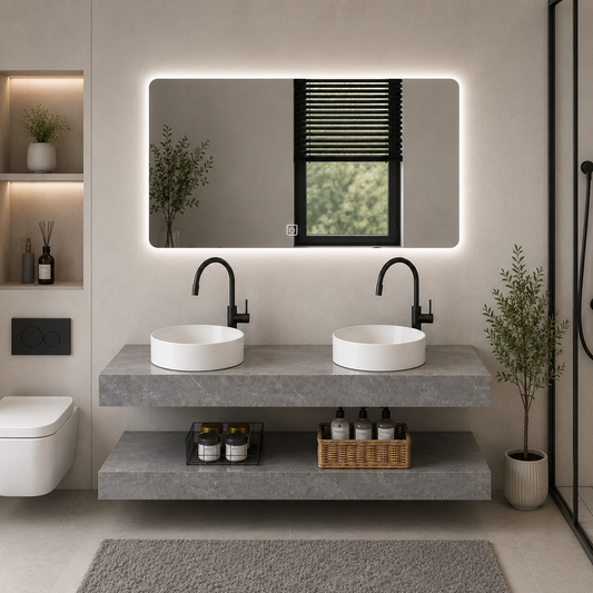 ARQON Duo Set Mobili da Bagno, 140 cm, 3 Pezzi, Mobili da Bagno Grigi Titolo predefinito Alessandro Design