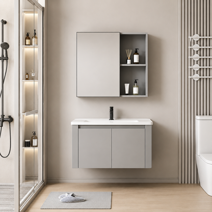 TIVOLI Set Mobili da Bagno, Mobile Lavabo+Armadio a Specchio 60 cm, 2 Pezzi, Mobili da Bagno Grigio e Bianco Titolo predefinito Alessandro Design