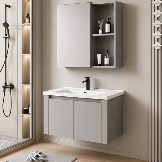 TIVOLI Set Mobili da Bagno, Mobile Lavabo+Armadio a Specchio 60 cm, 2 Pezzi, Mobili da Bagno Grigio e Bianco Titolo predefinito Alessandro Design