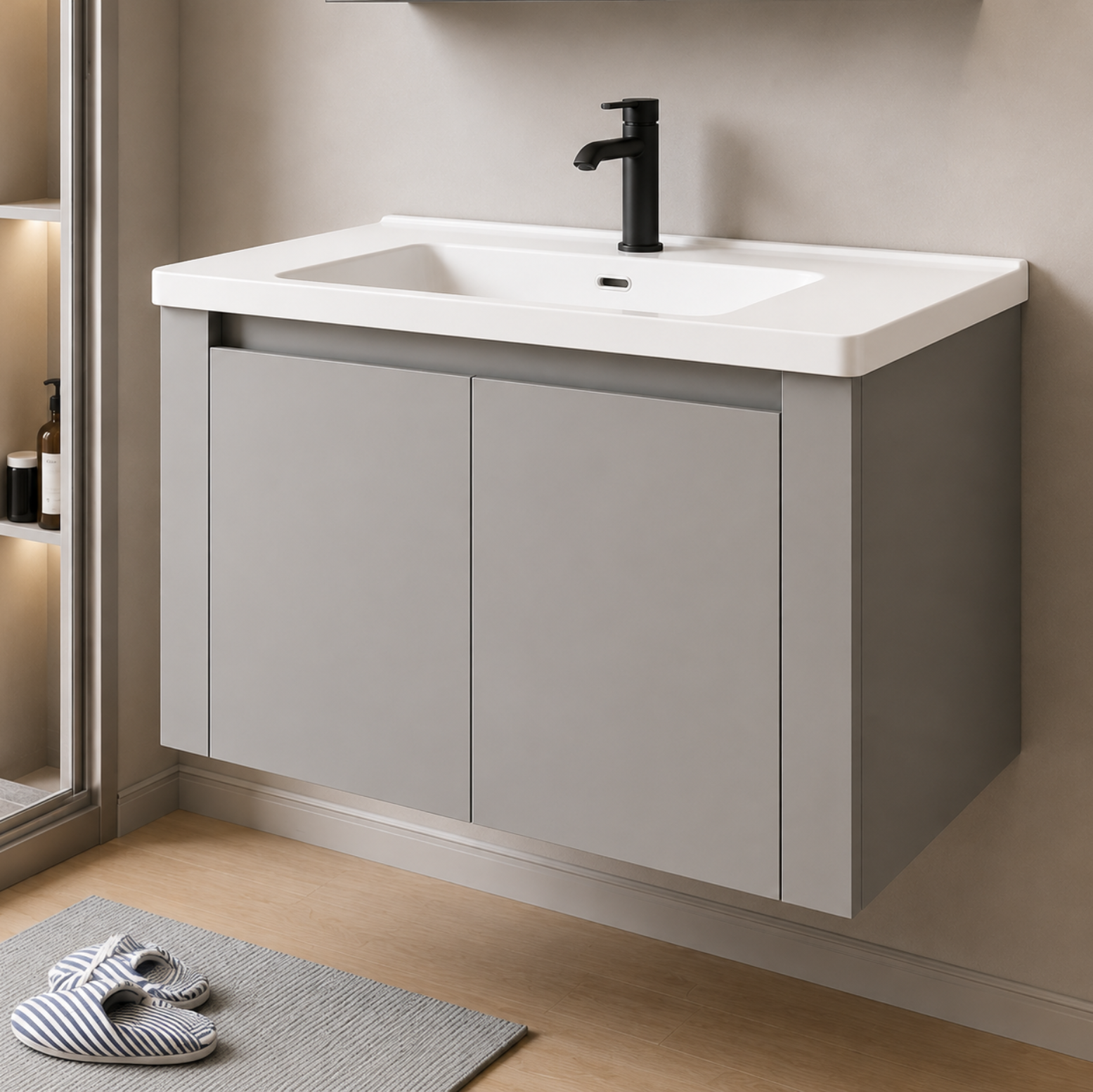 TIVOLI Set Mobili da Bagno, Mobile Lavabo+Armadio a Specchio 60 cm, 2 Pezzi, Mobili da Bagno Grigio e Bianco Titolo predefinito Alessandro Design