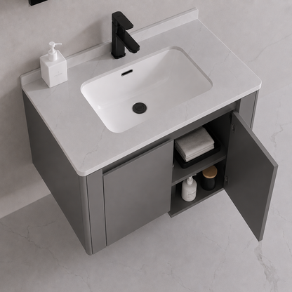 TIVOLI Set Mobili da Bagno, Mobile Lavabo+Armadio a Specchio 60 cm, 2 Pezzi, Mobili da Bagno Grigio e Bianco Titolo predefinito Alessandro Design