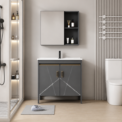 SIENA Set Mobili da Bagno, Mobile Lavabo+Armadio a Specchio 60 cm, 2 Pezzi, Mobili da Bagno Grigio e Bianco Titolo predefinito Alessandro Design