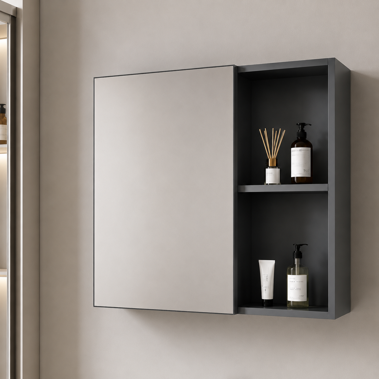 SIENA Set Mobili da Bagno, Mobile Lavabo+Armadio a Specchio 60 cm, 2 Pezzi, Mobili da Bagno Grigio e Bianco Titolo predefinito Alessandro Design