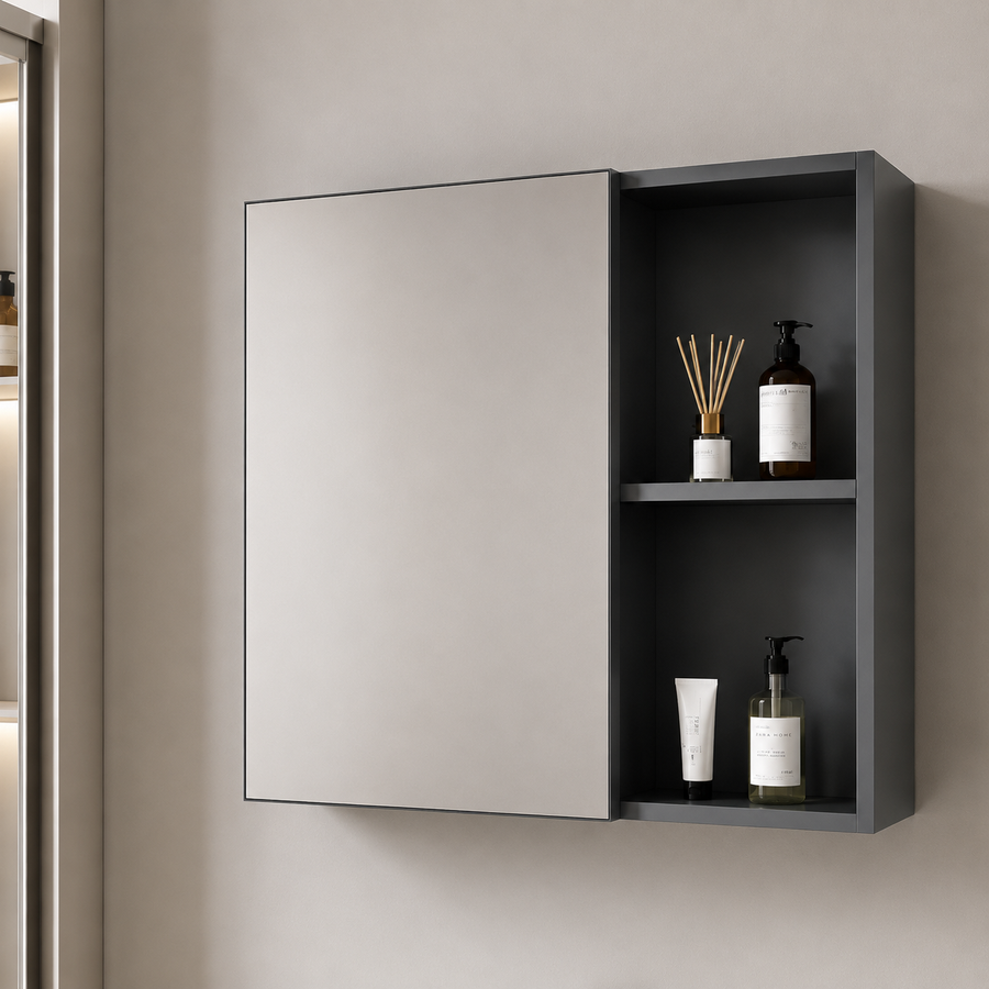 SIENA Set Mobili da Bagno, Mobile Lavabo+Armadio a Specchio 60 cm, 2 Pezzi, Mobili da Bagno Grigio e Bianco Titolo predefinito Alessandro Design