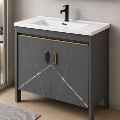 SIENA Set Mobili da Bagno, Mobile Lavabo+Armadio a Specchio 60 cm, 2 Pezzi, Mobili da Bagno Grigio e Bianco Titolo predefinito Alessandro Design
