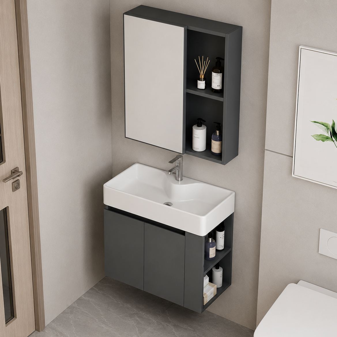 Set mobili da bagno EVOQ, larghezza 70 cm, 2 pezzi, mobili da bagno grigio e bianco Titolo predefinito Alessandro Design