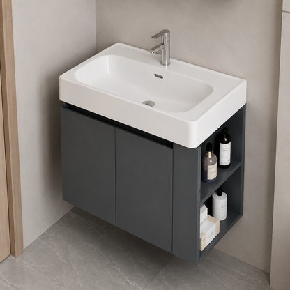 Set mobili da bagno EVOQ, larghezza 70 cm, 2 pezzi, mobili da bagno grigio e bianco Titolo predefinito Alessandro Design