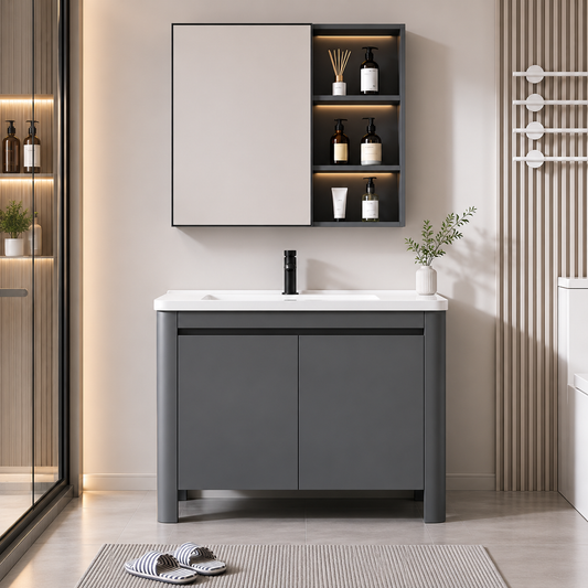 VION Set Mobili da Bagno, Mobile Lavabo+Armadietto a Specchio 60 cm, 2 Pezzi, Mobili Bagno Grigio e Bianco Titolo predefinito Alessandro Design