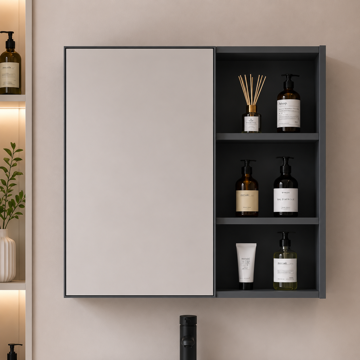 VION Set Mobili da Bagno, Mobile Lavabo+Armadietto a Specchio 60 cm, 2 Pezzi, Mobili Bagno Grigio e Bianco Titolo predefinito Alessandro Design