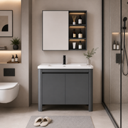 VION Set Mobili da Bagno, Mobile Lavabo+Armadietto a Specchio 60 cm, 2 Pezzi, Mobili Bagno Grigio e Bianco Titolo predefinito Alessandro Design