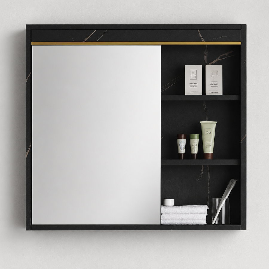 Set Mobili Bagno MARBLE, Mobile Lavabo+Armadietto Specchio 60 cm, 2 Pezzi, Mobili Bagno Nero Titolo predefinito Alessandro Design
