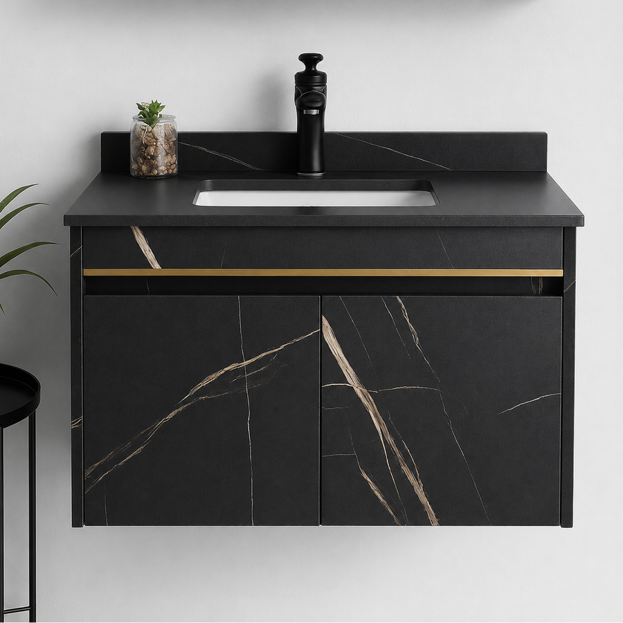 Set Mobili Bagno MARBLE, Mobile Lavabo+Armadietto Specchio 60 cm, 2 Pezzi, Mobili Bagno Nero Titolo predefinito Alessandro Design