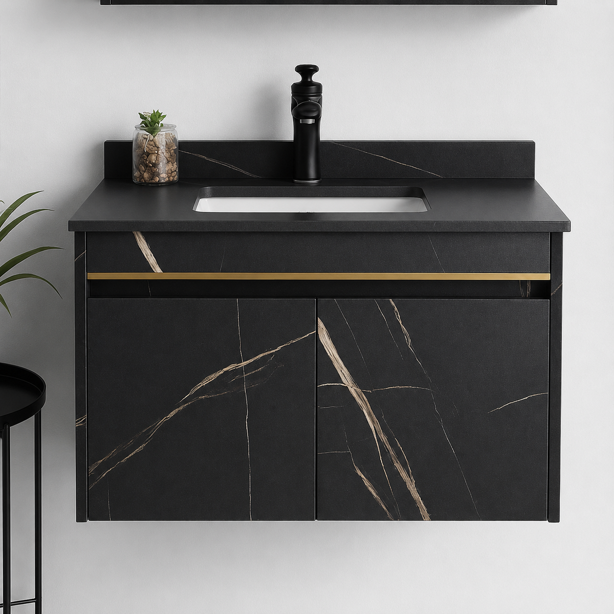 Set Mobili Bagno MARBLE, Mobile Lavabo+Armadio Specchio 80 cm, 2 Pezzi, Mobili Bagno Nero Titolo predefinito Alessandro Design