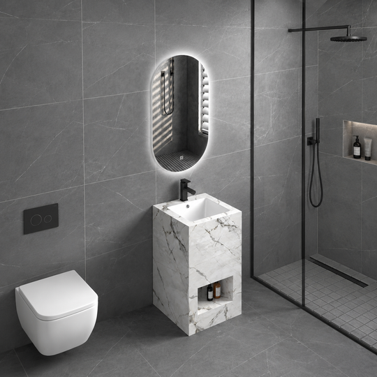 DEUS Set Mobili da Bagno, Specchio+Lavello, 2 Pezzi, Bianco