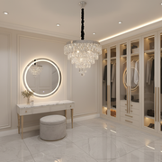 RIGO Cristal Lampadario LED con telecomando Petito Diametro 30cm, Cromo Lucido, Altezza Regolabile, Metallo e Cristallo