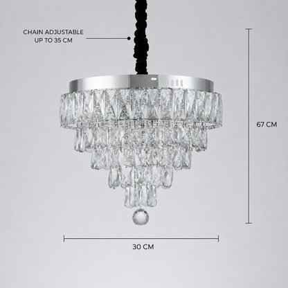 RIGO Cristal Lampadario LED con telecomando Petito Diametro 30cm, Cromo Lucido, Altezza Regolabile, Metallo e Cristallo
