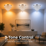 RIGO Cristal Lampadario LED con telecomando Petito Diametro 30cm, Cromo Lucido, Altezza Regolabile, Metallo e Cristallo