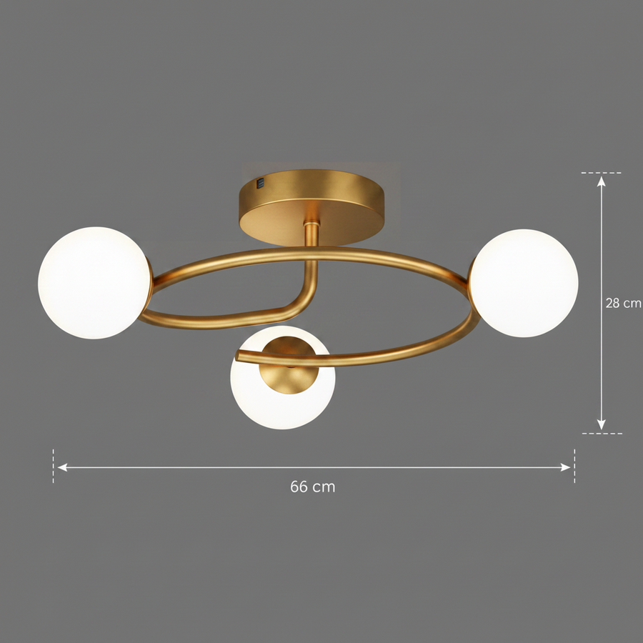 Lampadario LED e cristallo ORBIT, 66cm, 3xE27, Globi, Oro
