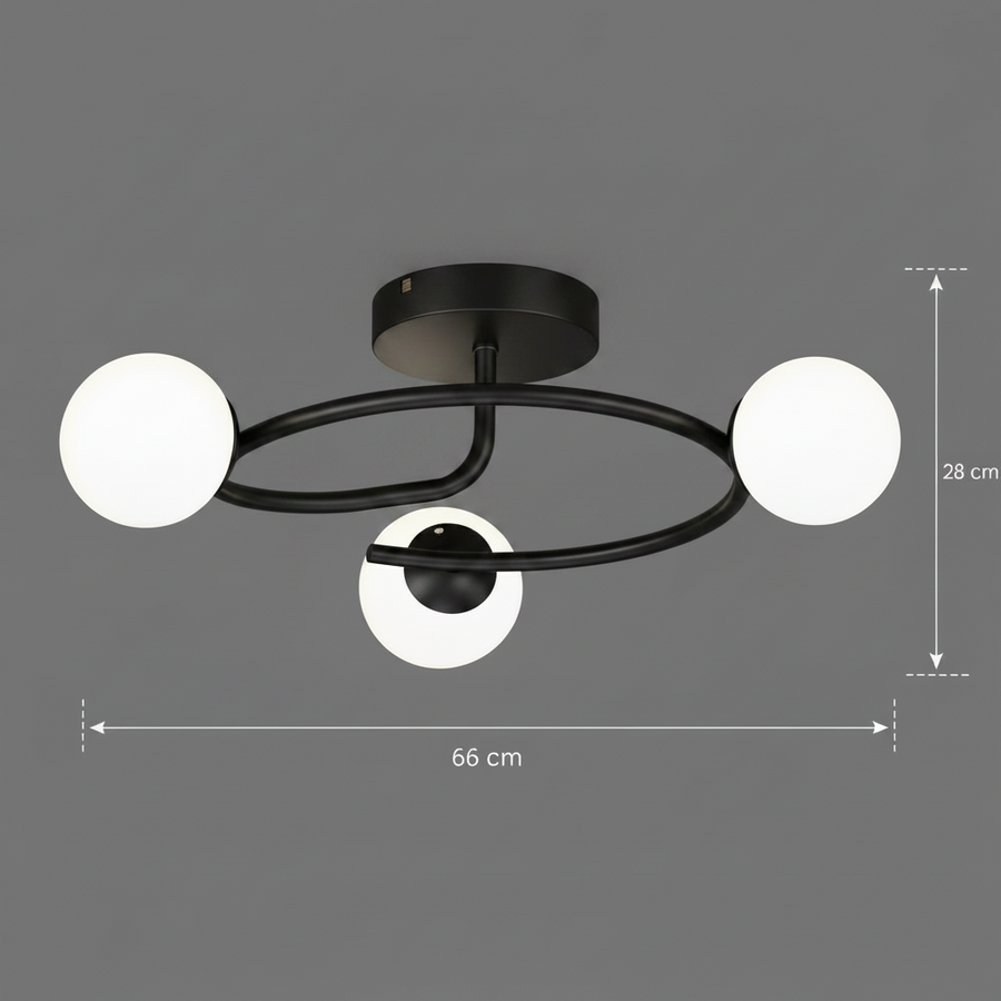 Lampadario a LED e cristallo ORBIT, 66cm, 3xE27, Globi, Nero