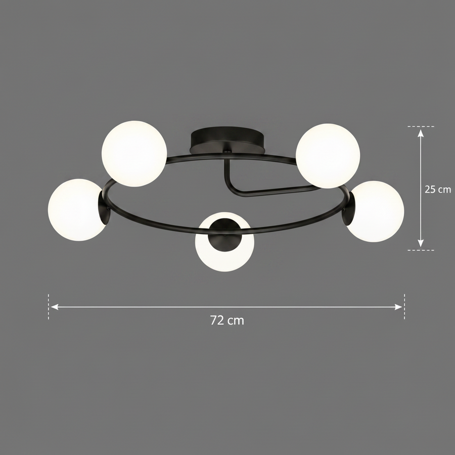 LED and crystal chandelier ORBIT, 72cm, 5xE27, Globes, Black