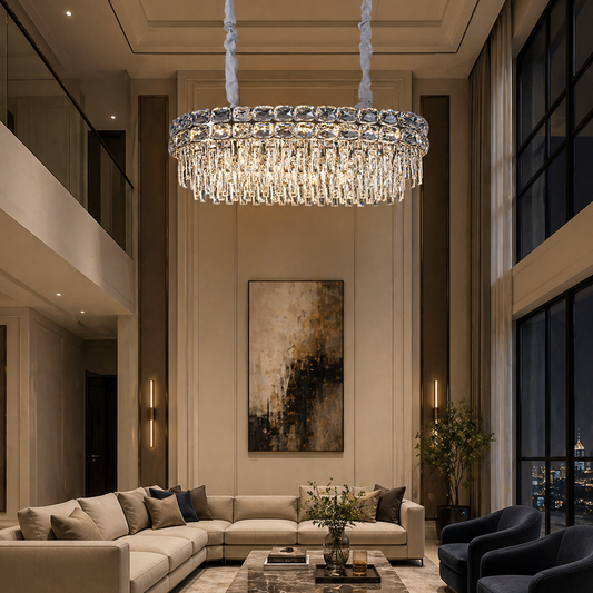 Lampadario in Cristallo LUCENT Regalis 28xE14, 85x35 cm, Oro, Altezza Regolabile, Metallo e Cristallo Lampadari in Cristallo Titolo predefinito Alessandro Design