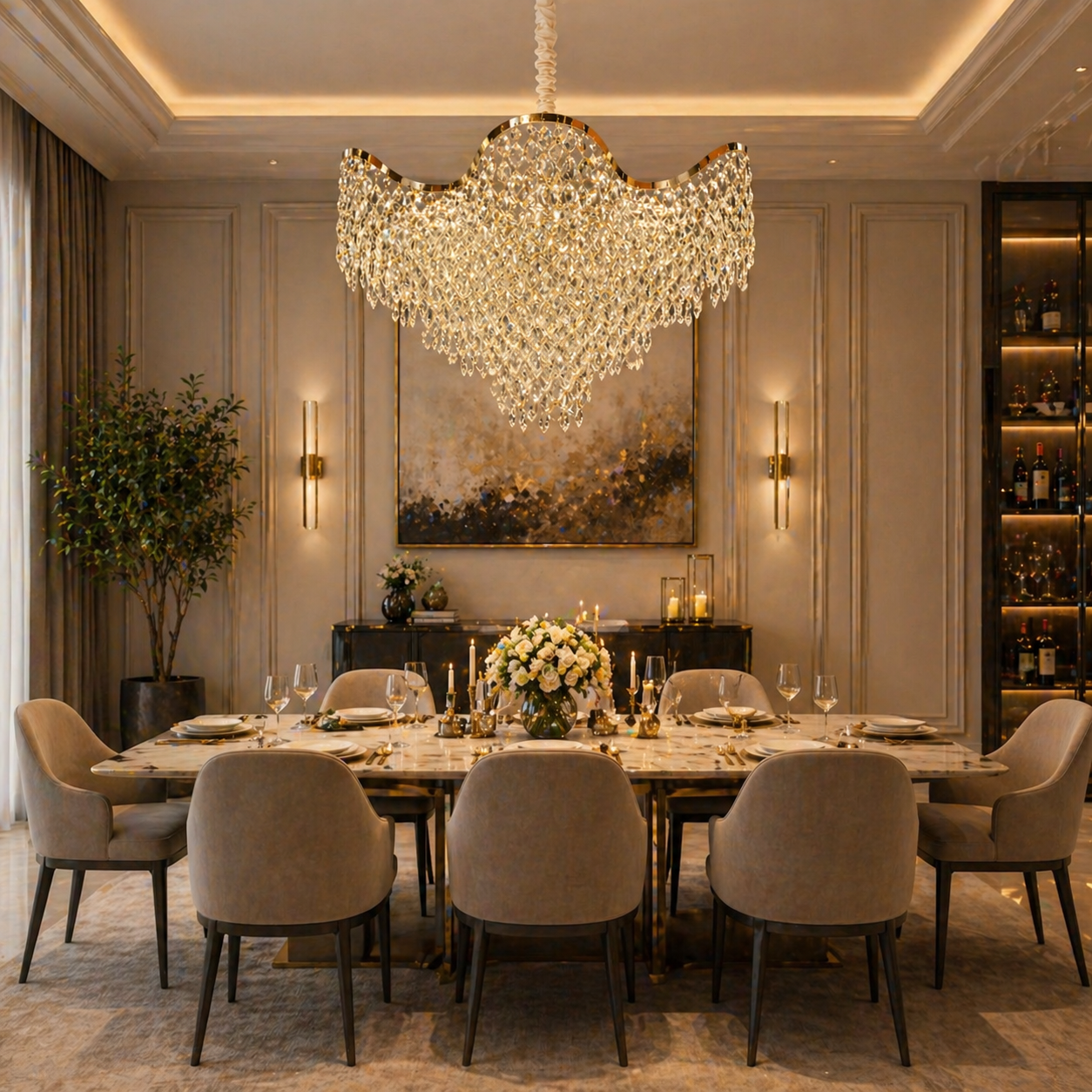 Candelabro in cristallo VELOURA Supremo 28xE14, D100 cm, Oro, Altezza regolabile, Candelabro in cristallo e metallo Titolo predefinito Alessandro Design