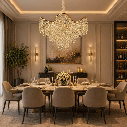 Candelabro in cristallo VELOURA Supremo 28xE14, D100 cm, Oro, Altezza regolabile, Candelabro in cristallo e metallo Titolo predefinito Alessandro Design
