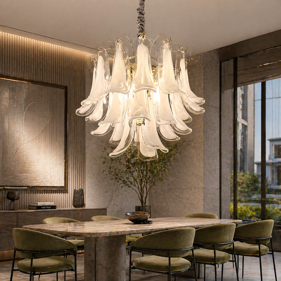 Lampadario in Cristallo MURANO Eleganza 4xE14, D50 cm, Bianco, Altezza Regolabile, Metallo e Cristallo Lampadari in Cristallo Titolo predefinito Alessandro Design