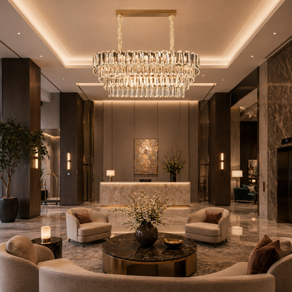 Lampadario in Cristallo VALMONT Supremo 12xE14, 80x30 cm, Oro, Altezza Regolabile, Metallo e Cristallo Lampadari in Cristallo Titolo predefinito Alessandro Design