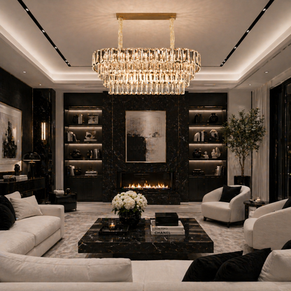 Lampadario in Cristallo VALMONT Supremo 12xE14, 80x30 cm, Oro, Altezza Regolabile, Metallo e Cristallo Lampadari in Cristallo Titolo predefinito Alessandro Design