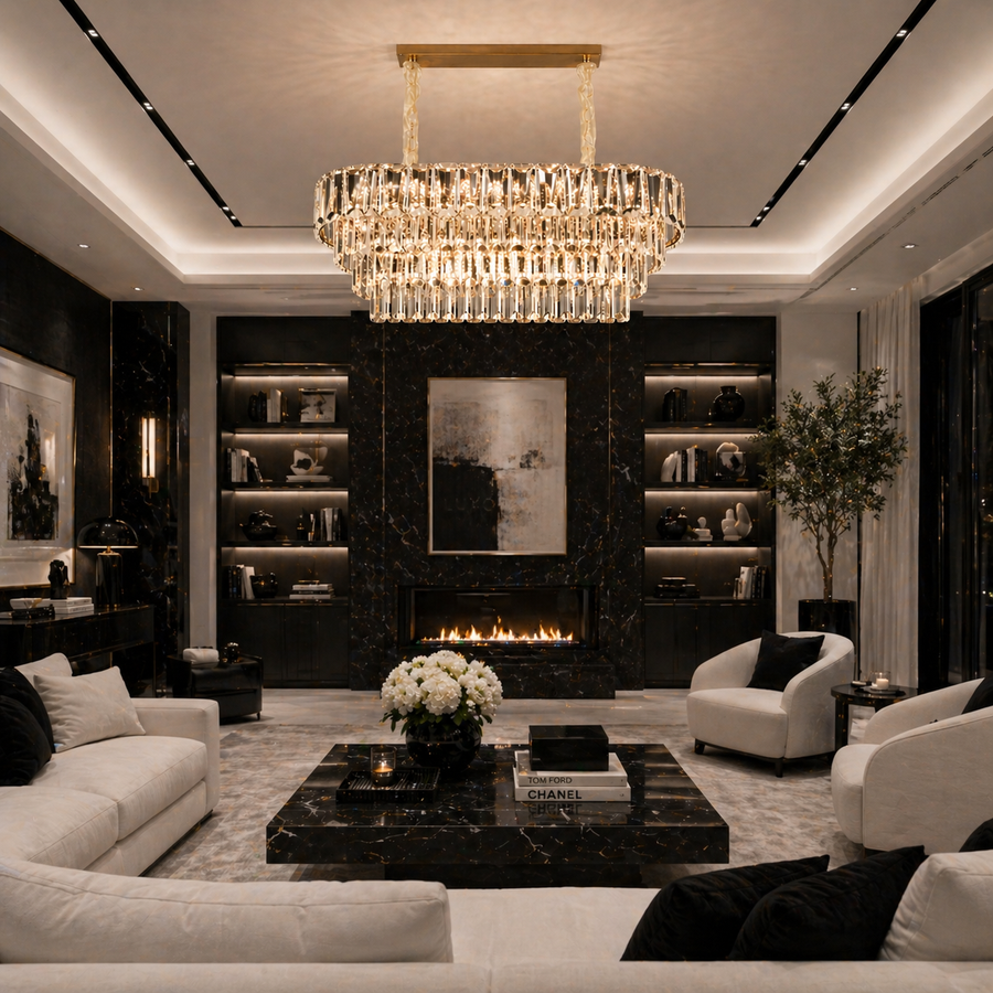 Lampadario in Cristallo VALMONT Supremo 12xE14, 80x30 cm, Oro, Altezza Regolabile, Metallo e Cristallo Lampadari in Cristallo Titolo predefinito Alessandro Design