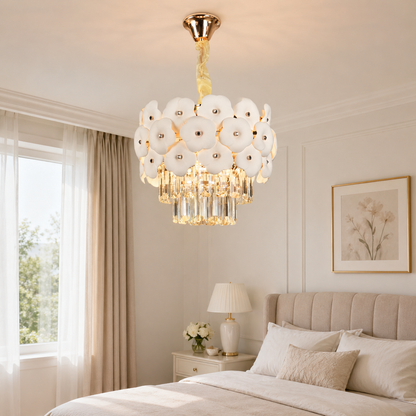 Lampadario in Cristallo PETAL Petito 3xE14, D30 cm, Oro, Altezza Regolabile, Metallo e Cristallo Lampadari in Cristallo Titolo predefinito Alessandro Design