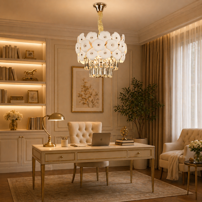 Lampadario in Cristallo PETAL Petito 3xE14, D30 cm, Oro, Altezza Regolabile, Metallo e Cristallo Lampadari in Cristallo Titolo predefinito Alessandro Design