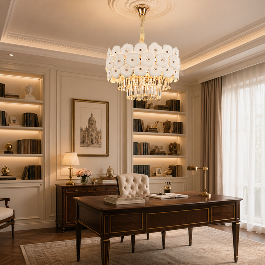 Lampadario in Cristallo PETAL Nobile 6xE14, D40 cm, Oro, Altezza Regolabile, Metallo e Cristallo Lampadari in Cristallo Titolo predefinito Alessandro Design
