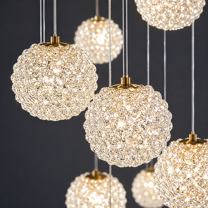 Lampadario in cristallo MILLE, 18xG9, diametro 60 cm x altezza 340 cm, cristallo e metallo, oro