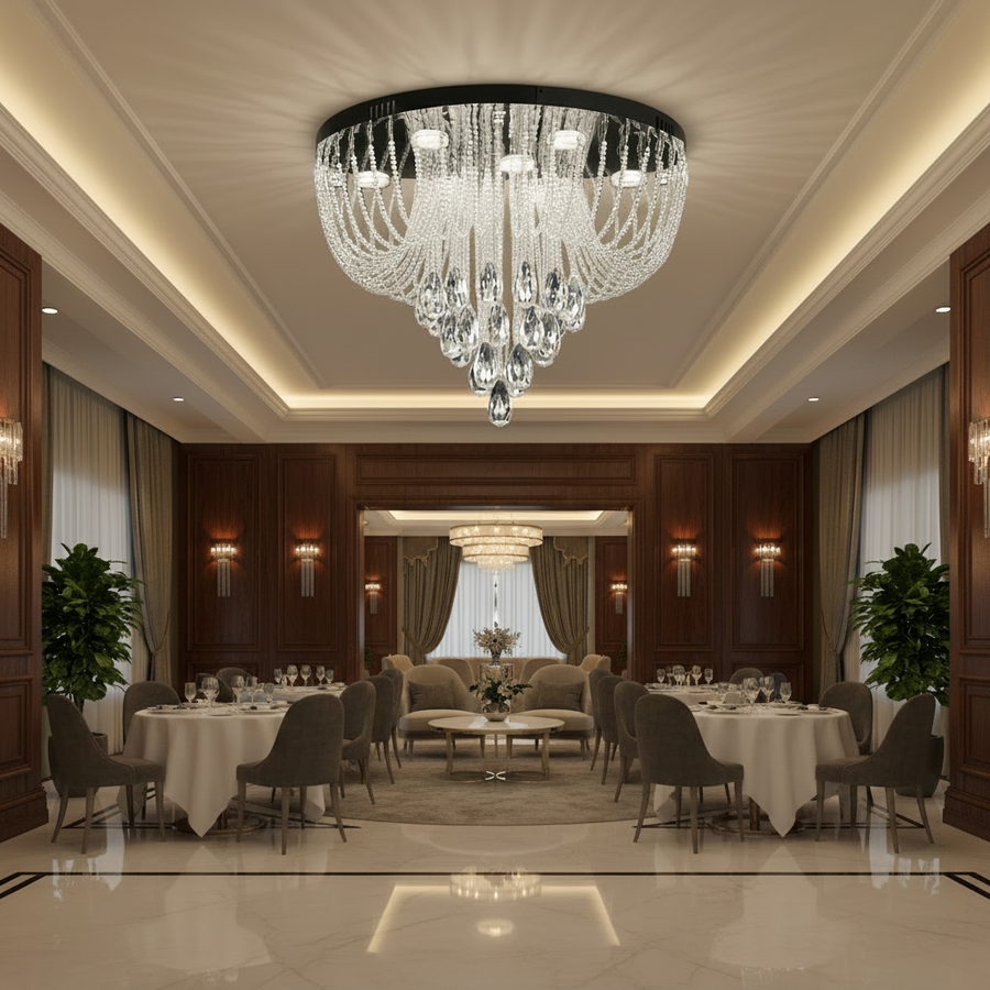 MAGE Lampadario LED in Cristallo Eleganza, 26W, Luce Calda/Neutra/Fredda, Diametro 50cm, Cromo Lucido