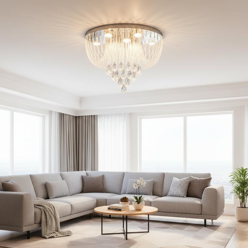 MAGE Lampadario LED in Cristallo Eleganza, 26W, Luce Calda/Neutra/Fredda, Diametro 50cm, Cromo Lucido
