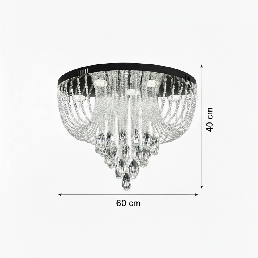 MAGE Lampadario LED in Cristallo Eleganza, 26W, Luce Calda/Neutra/Fredda, Diametro 50cm, Cromo Lucido
