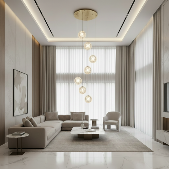 Lampadario in cristallo MILLE, 7xG9, diametro 60 cm x altezza 340 cm, cristallo e metallo, oro