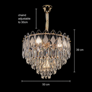 Lampadario Cristallo VELVET Eleganza, 9xE14, D50 cm, Oro, Altezza Regolabile, Metallo e Cristallo