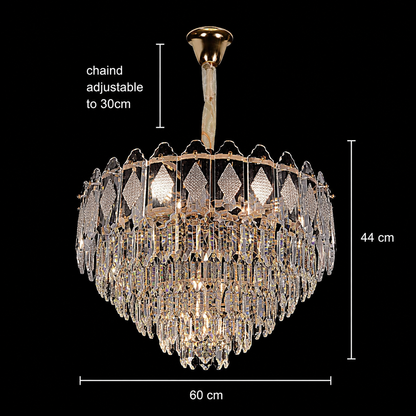 Lampadario in cristallo VELVET Eleganza, 12xE14, D60 cm, Oro, Altezza regolabile, Metallo e cristallo