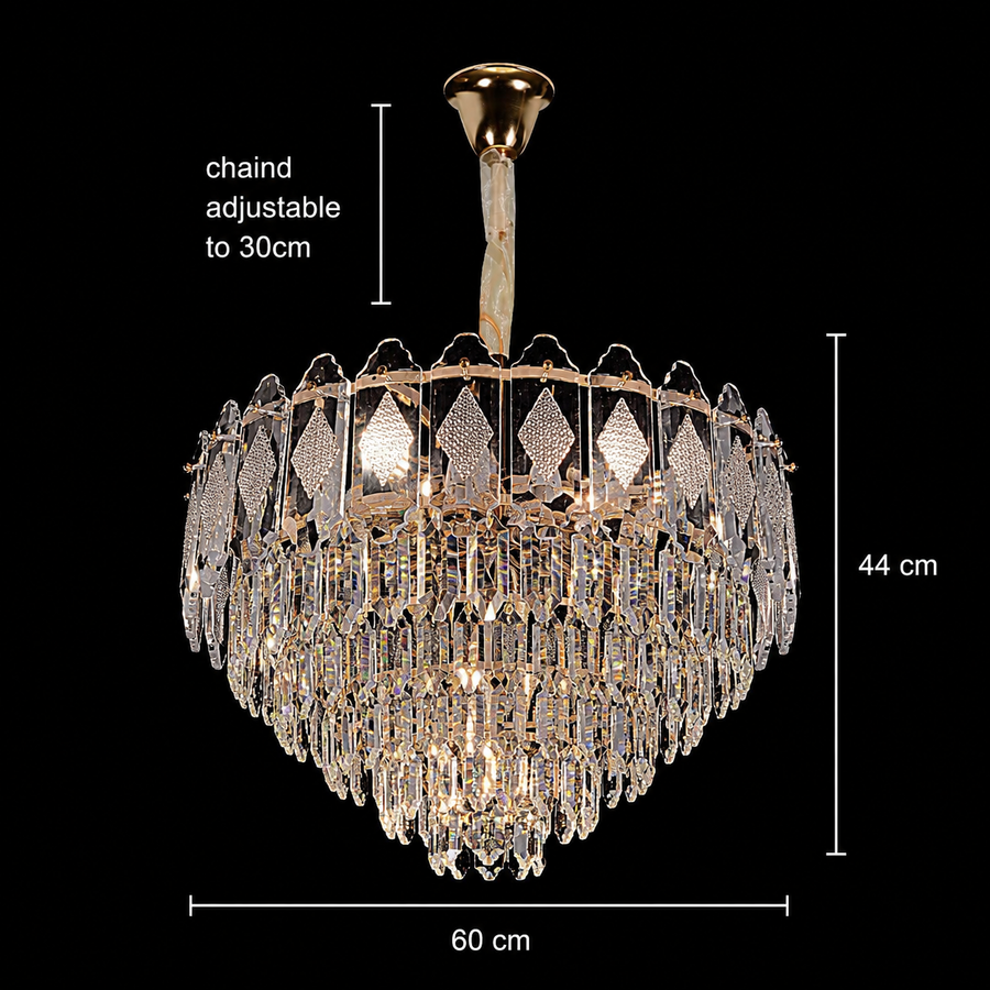 Lampadario in cristallo VELVET Eleganza, 12xE14, D60 cm, Oro, Altezza regolabile, Metallo e cristallo