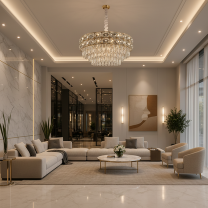 Lampadario in cristallo LUCENT Regalis 22xE14, D80 cm, Oro, Altezza regolabile, Metallo e cristallo