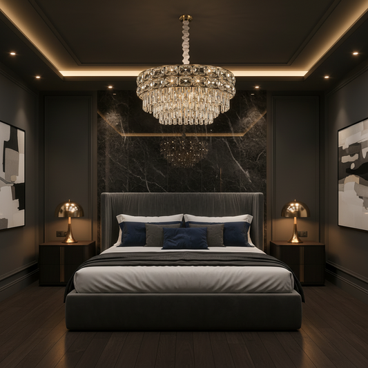 Lampadario in cristallo LUCENT Nobile 4xE14, D40 cm, Oro, Altezza regolabile, Metallo e cristallo