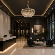 Lampadario in cristallo LUCENT Eleganza 9xE14, D50 cm, Oro, Altezza regolabile, Metallo e cristallo