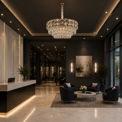 Lampadario in cristallo LUCENT Eleganza 9xE14, D50 cm, Oro, Altezza regolabile, Metallo e cristallo