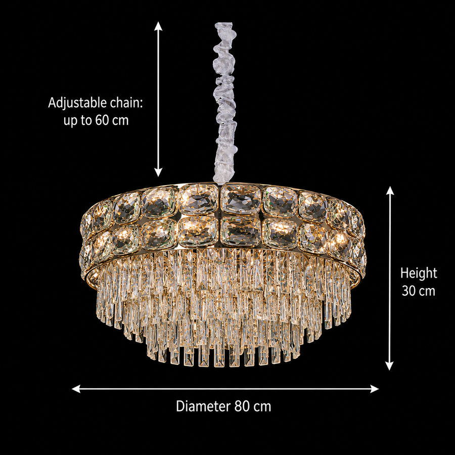 Lampadario in cristallo LUCENT Regalis 22xE14, D80 cm, Oro, Altezza regolabile, Metallo e cristallo