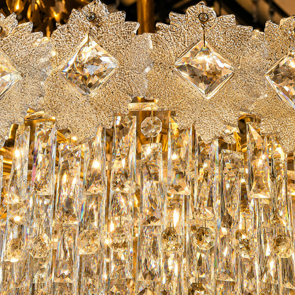 Lampadario Cristallo FLEUR Eleganza 9xE14, Diametro 50cm, Altezza 40cm, Oro Lucido, Altezza Regolabile, Design Elegante