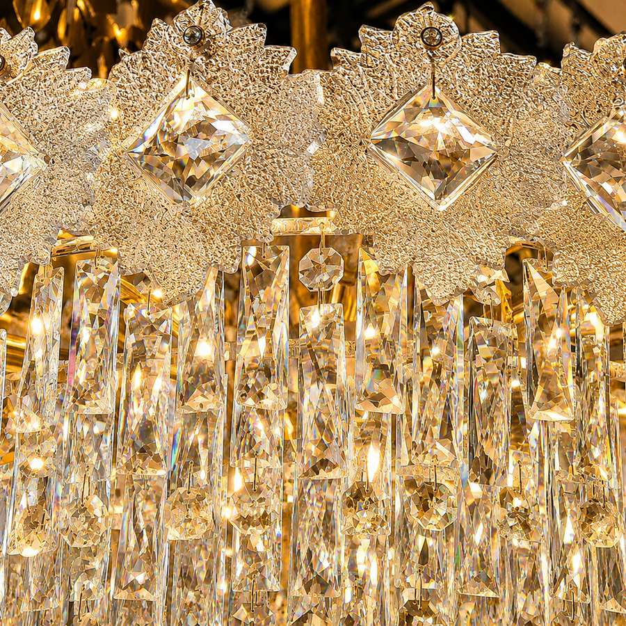 Lampadario Cristallo FLEUR Magno 12xE14, Diametro 60cm, Altezza 45cm, Oro Lucido, Altezza Regolabile, Design Elegante