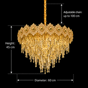 Lampadario Cristallo FLEUR Magno 12xE14, Diametro 60cm, Altezza 45cm, Oro Lucido, Altezza Regolabile, Design Elegante